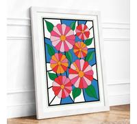 Stained Glass Flowers Botanical Framed Wall Art Print A3 (42×29.7cm) White, Wall Decor for Living Room, Bedroom, Office & Home, Ready to Hang, Art Gift
