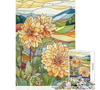 Stained Glass Flowers for Adults 1000 Piece Puzzle Train Logical Thinking And Problem-solving Relaxing Stress Free Enjoyment (38x26cm)
