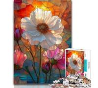 Stained Glass Flowers Jigsaws 1000 Pieces for Teenagers,Staycation Kill Time Every Piece Is Unique - Challenging Family Fun Game (38x26cm)