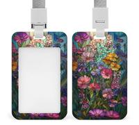 Stained Glass Flowers Pink Blue Purple Yellow ID Badge Holder Retractable Clip Card Holder Card Protector Name Badge Name Tag for Work Office Doctor Nurse