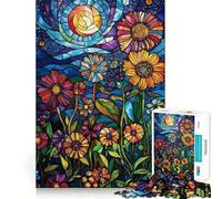 Stained Glass Flowers Teenagers Puzzles 1000 Piece Jigsaws Boost Recall Relax Time Accurate Edge Amazing Present (50x75cm)