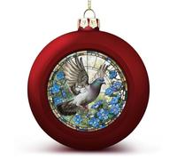 Stained Glass Flying Pigeon Flowers Christmas Ball Ornaments Shatterproof Hanging Xmas Balls for Christmas Tree Decoration Red Xmas Tree Balls for Holiday Wedding Party