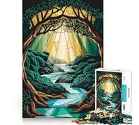 Stained Glass Forest River 1000 Pieces Jigsaw Puzzles for Teenagers Cognitive Toy Gentle Leisure Pattern Assembly Fine Art Piece (50x75cm)