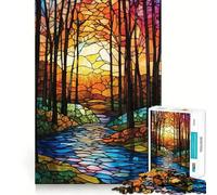 Stained Glass Forest Stream Puzzles for Teenagers 1000 Pieces Think Smart Toy Soothing Play Smooth Cut Amazing Present (38x52cm)