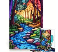 Stained Glass Forest Stream Teenagers Puzzles 1000 Piece Jigsaws Boost Recall Relax Time Accurate Edge Amazing Present (38x52cm)