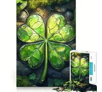 Stained Glass Four-Leaf Clover Teenagers 1000 Piece Jigsaw Puzzle Mind Exercise Toy Group Play Precision Cut Festival Gift (38x26cm)