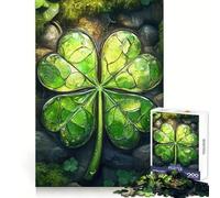 Stained Glass Four-Leaf Clover Teenagers Puzzles 1000 Piece Jigsaws Boost Recall Relax Time Accurate Edge Amazing Present (38x52cm)