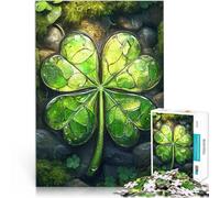 Stained Glass Four-Leaf Clover1000 Adult Pieces Jigsaw Puzzle educational challenge with Fully Interlocking Randomly Shaped Pieces 38x26cm
