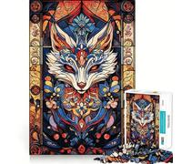 Stained Glass Fox 1000 Piece Jigsaws for Teenagers Puzzle Memory Gain Relaxing Fun Design Assembly Warm Surprise (50x75cm)