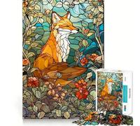 Stained Glass Fox 1000 Pieces Puzzles for Teenagers Brain Tease Toy Home Activity Premium Cut Santa Wish Item (38x26cm)