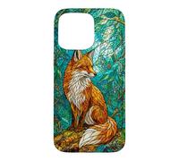 Stained Glass Fox Forest Woodland Mosaic Aesthetic Case for iPhone 15 Pro Max
