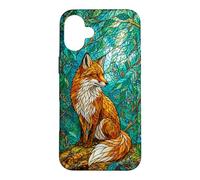 Stained Glass Fox Forest Woodland Mosaic Aesthetic Case for iPhone 16 Plus