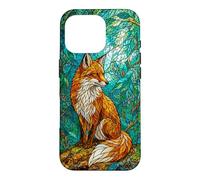 Stained Glass Fox Forest Woodland Mosaic Aesthetic Case for iPhone 16 Pro