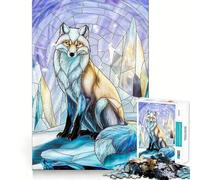 Stained Glass Fox in Icy Landscape Puzzles for Adults 1000 Pieces Brain Challenge Toy Calm Mind Clear Cut Art Collection Piece (50x75cm)