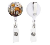 Stained Glass Fox in The Forest Retractable Badge Holder Reel Clip ID Card Holder for Doctor Nurse Student Office Worker