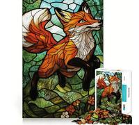 Stained Glass Fox Jigsaw Puzzles 1000 Pieces for Adults Memory Boost Warm Time Image Assembly Fine Art Piece (38x52cm)