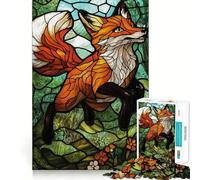 Stained Glass Fox Jigsaw Puzzles 1000 Pieces for Adults Reason Skill Toy Calm Relax Exact Cut Heartfelt Gift (38x26cm)