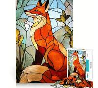 Stained Glass Fox Jigsaw Puzzles for Teenagers 1000 Brain Workout Toy Simple Fun Image Assembly Cherished Gift (50x75cm)