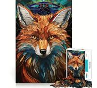 Stained Glass Fox Portrait Jigsaw Puzzles 1000 Pieces for Teenagers Strong Logic Toy Home Activity Clear Edge Cherished Gift (50x75cm)