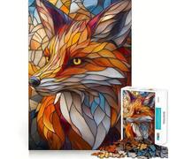 Stained Glass Fox Portrait Teenagers 1000 Piece Jigsaw Puzzle Memory Gain Light Relax Design Assembly Wall Art Decor (50x75cm)