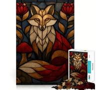 Stained Glass Fox Teenager Jigsaw Puzzles 1000 Pieces Memory Boost Home Activity Pattern Assembly Perfect Present (38x26cm)