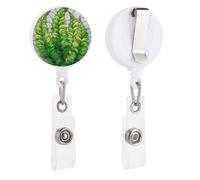 Stained Glass Fresh Young Green Fern Leaves Retractable Badge Holder Reel Clip ID Card Holder for Doctor Nurse Student Office Worker