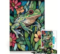Stained Glass Frog Jigsaw Puzzles 1000 Pieces for Adults Memory Boost Warm Time Image Assembly Fine Art Piece (50x75cm)