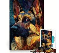 Stained Glass German Shepherd Portrait Puzzles for Adults 1000 Pieces Brain Challenge Toy Calm Mind Clear Cut Art Collection Piece (38x26cm)