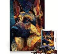 Stained Glass German Shepherd Portrait Puzzles for Adults 1000 Pieces Brain Challenge Toy Calm Mind Clear Cut Art Collection Piece (38x26cm)