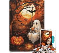Stained Glass Ghost and Coffee Under the Moon Jigsaw Puzzle, 1000 Pieces | Gift for adults who enjoy detailed hobbies: tabletop activity for adults over several sessions.