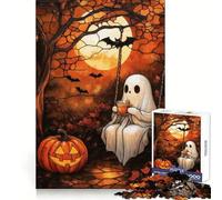 Stained Glass Ghost And Coffee Under The Moon Jigsaw Puzzle for Teenagers 1000 Pieces Enhance Recall Quiet Fun Exact Edge Artistic Gift (38x52cm)
