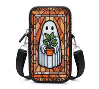 Stained Glass Ghost Holding Small Potted Plant Crossbody Mobile Phone Bag Smartphone Bag With Adjustable Strap