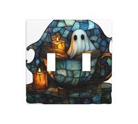 Stained Glass Ghost Reading in Teacup Double Gang Toggle Light Cover Wall Plate Switch Decor Standard Size - 11.4x11.4cm