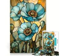 Stained Glass Gilded Flowers Jigsaw Puzzles for Teenagers 1000 Piece Pure Logic Toy Quiet Calm Clean Cut Wall Art Decor (38x52cm)