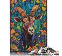 Stained Glass Goat Puzzle 500 Piece Adult Jigsaw Puzzle Puzzles Wooden Puzzles Jigsaw Puzzles for Adults 500pcs (52x38cm)