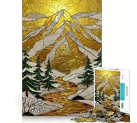 Stained Glass Golden Mountain 1000 Piece Jigsaw Puzzles for Adults Jigsaw Memory Lift Slow Enjoy Image Assembly Creative Gift (38x26cm)