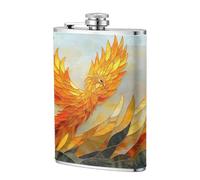Stained Glass Golden Phoenix Rising Pocket Hip Flask 8 Oz, Stainless Steel Flagons for Dad Groomsman Wedding Travel Camping
