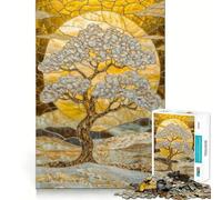 Stained Glass Golden Tree 1000 Piece Jigsaws for Teenagers Puzzle Memory Gain Relaxing Fun Design Assembly Warm Surprise (50x75cm)