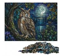Stained Glass Great Horned Owl Jigsaw Puzzle for Adults | Border-first building - a simple way to organise the image alone or together.