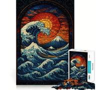Stained Glass Great Wave 1000 Piece Jigsaw Puzzle for Teenagers Smart Game Relaxed Mind Pattern Assembly Santa Wish List (38x26cm)