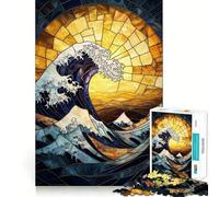 Stained Glass Great Wave 1000 Piece Jigsaws for Teenagers Puzzle Strong Logic Toy Relaxed Mind Clear Edge Bday Surprise (38x26cm)