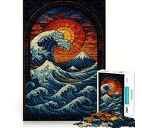 Stained Glass Great Wave Jigsaw Puzzle 1000 Piece for Adults Strong Logic Toy Anxiety Relief Clear Edge Festival Gift (50x75cm)