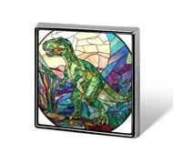 Stained Glass Green Dinosaur Walking Unisex Brooches & Pins Square Lightweight Lapel Badge Jewelry for Clothing Shawl Hat