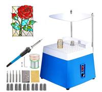 Stained Glass Grinder, Stained Glass Starter Kit with 2 Diamond Grinding Bits, Sound Insulation, Glass Painting Grinders Machine for DIY Glasses & Mosaic Projects Blue