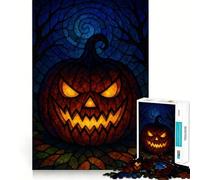 Stained Glass Halloween Pumpkin 1000 Piece Jigsaw Puzzles for Adults Jigsaw Memory Lift Slow Enjoy Image Assembly Creative Gift (38x52cm)