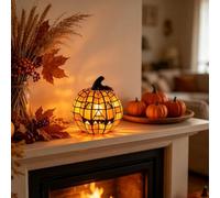Stained Glass Halloween Pumpkin Resin Table Lamp, Vintage Warm Glow (S)