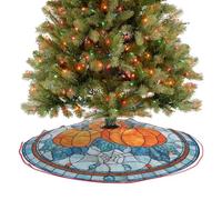 Stained Glass Halloween Pumpkins Spider Webs Christmas Tree Skirt 90 CM Xmas Tree Skirt Round Tree Decoration Skirts Tree Mat for Holiday Christmas Party Decorations