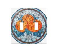 Stained Glass Halloween Pumpkins Spider Webs Double Gang Toggle Light Cover Wall Plate Switch Decor Standard Size - 11.4x11.4cm