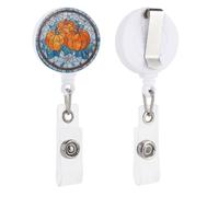 Stained Glass Halloween Pumpkins Spider Webs Retractable Badge Holder Reel Clip ID Card Holder for Doctor Nurse Student Office Worker