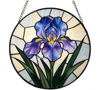 Stained Glass Hanging Ornament Purple Blue Iris Flower Sun Catcher